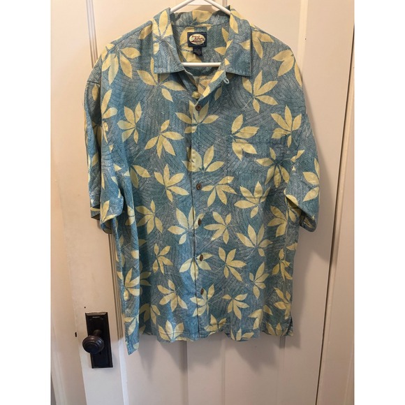Tommy Bahama Other - Tommy Bahama Mens Large 100% Linen Tropical Leaf Print Button Down Shirt Blue